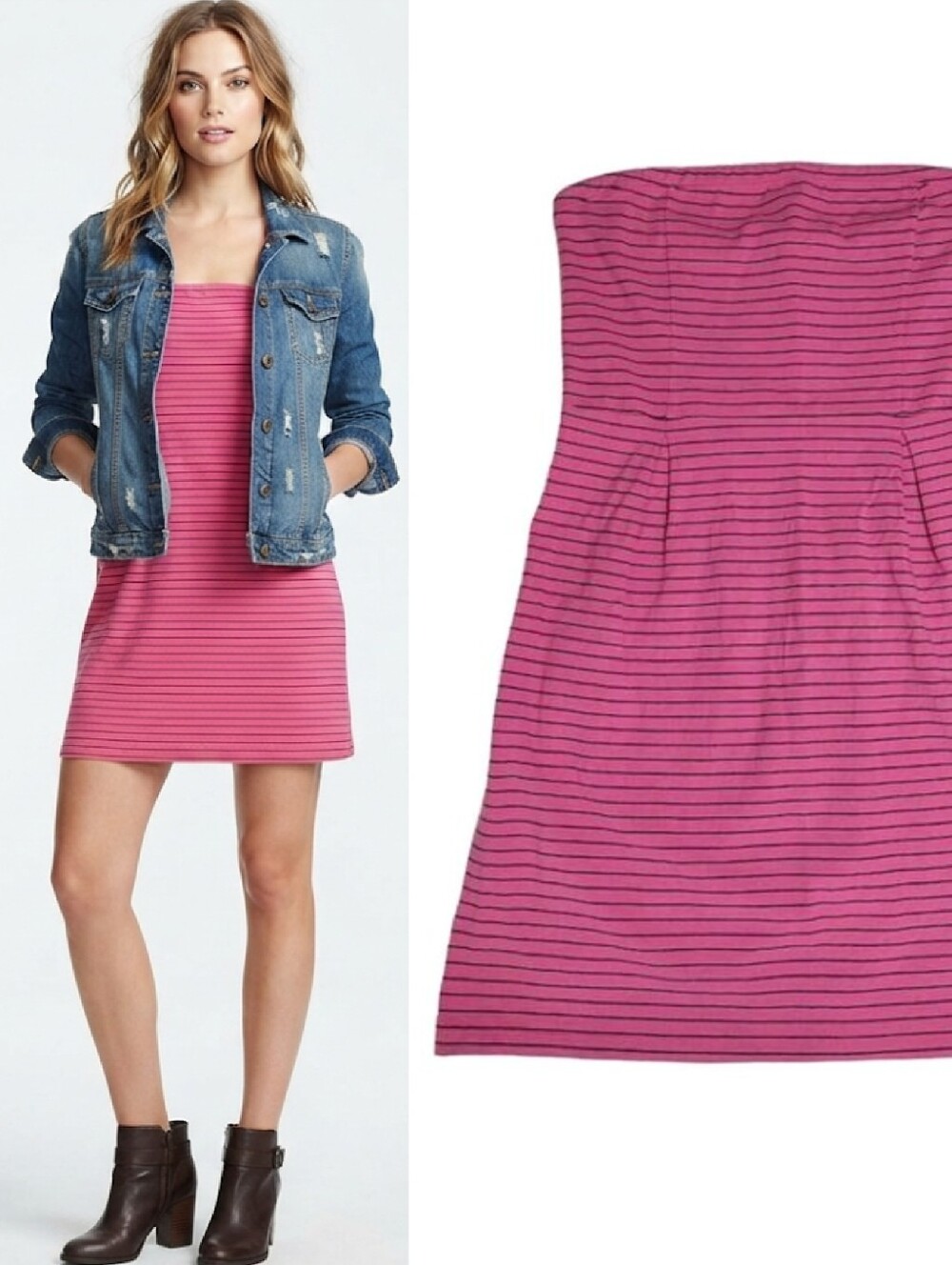 Old Navy 2014 Pink Blue Striped Strapless‎ Mini Party Dress Large Boho Chic